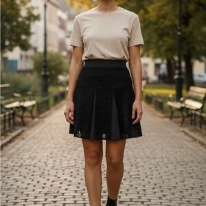 Kensie Black Floral Lace Skater Mini Skirt